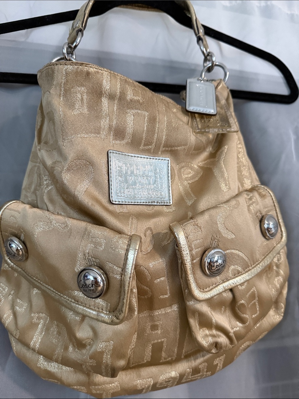 Coach Gold Jacquard Logo Mini Shoulder Bag